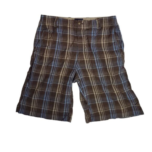 IZOD brown plaid casual chino gorp‎ shorts 32 - Picture 1 of 7